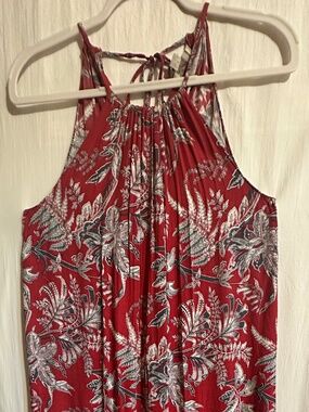S LOFT Red Leaf Foliage Print Mini dress